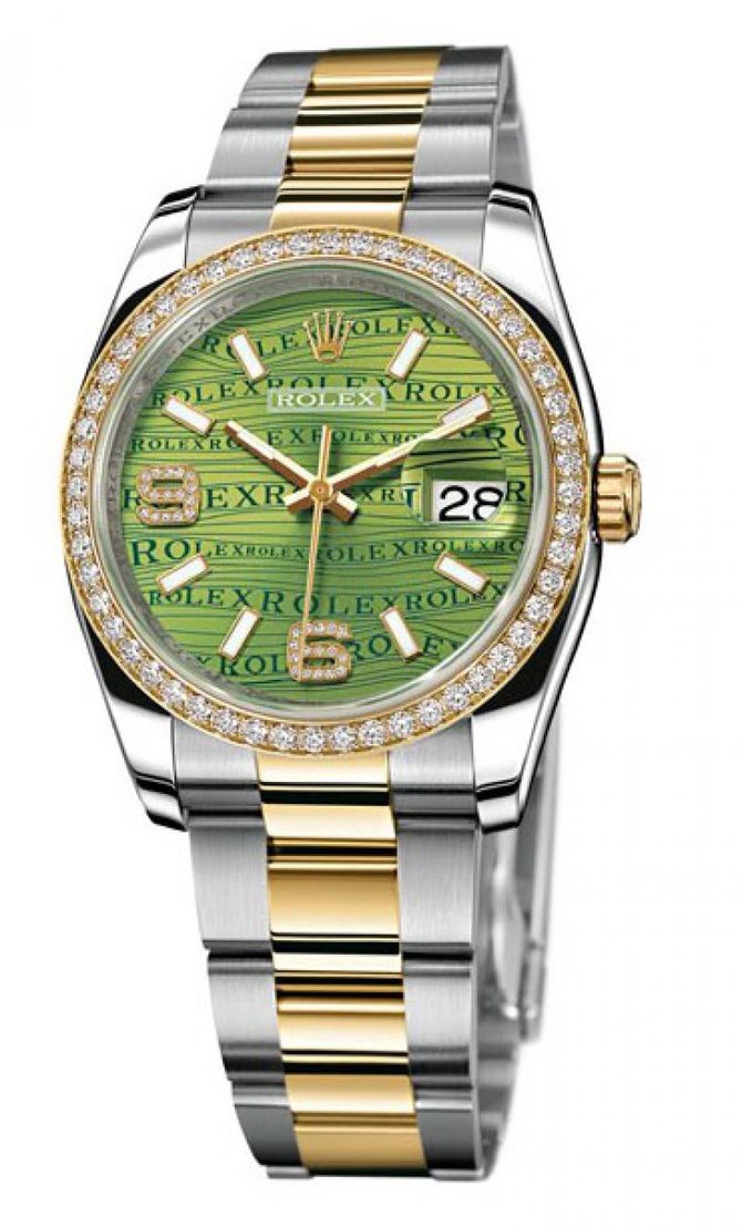 Rolex 116243 Green Waves Diamonds Oyster Datejust 36mm Steel and Yellow Gold - фото 1