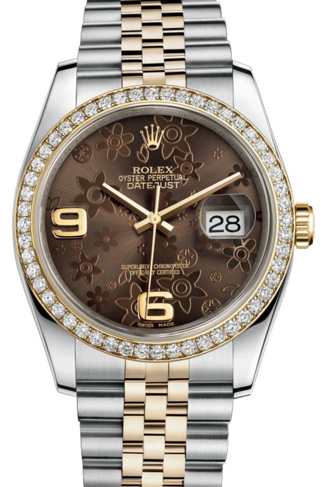 Rolex 116243 Bronze Floral Jubile Datejust 36mm Steel and Yellow Gold