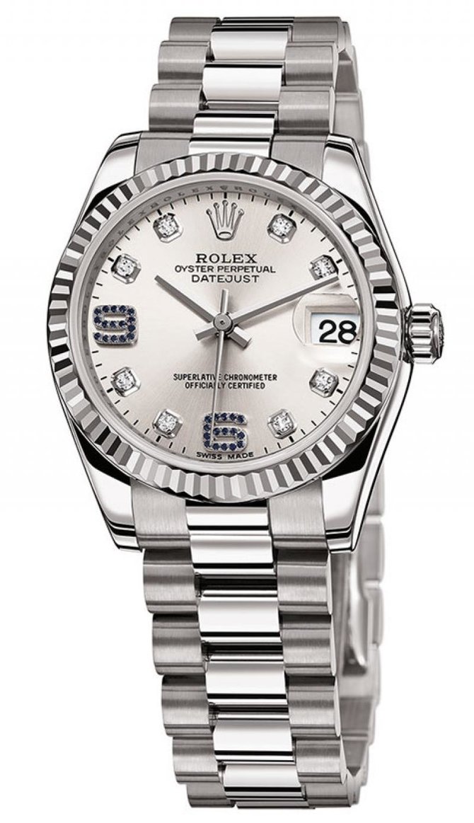 Rolex 178279 Silver Diamond and Sapphires Datejust 31mm White Gold - фото 3