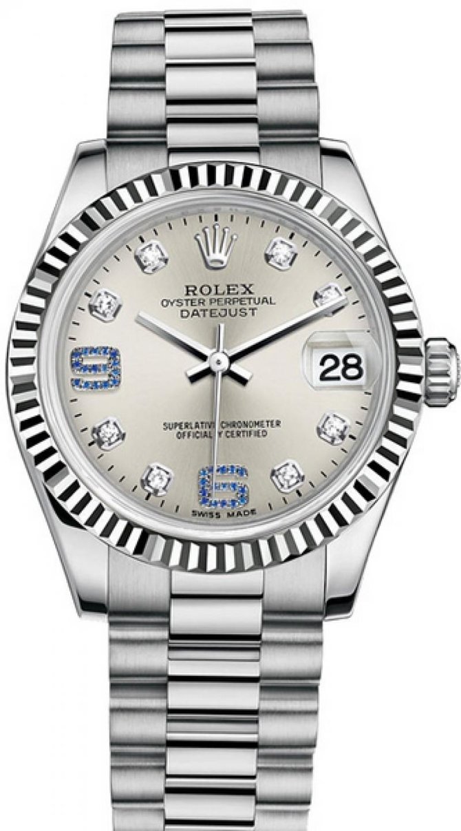 Rolex 178279 Silver Diamond and Sapphires Datejust 31mm White Gold - фото 1