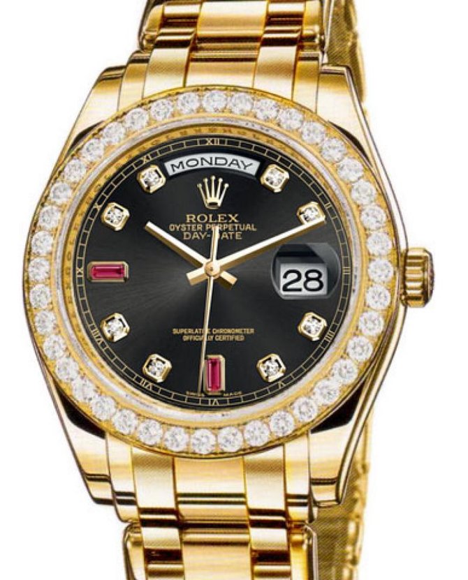 Rolex 18948 black diamond ruby dial Day-Date 39mm Special Edition Yellow Gold Masterpiece