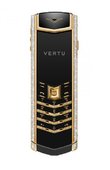 Vertu Телефоны Vertu Signature Yellow Gold Full Pave Diamond Bezel Black Ceramic Back Black Leather