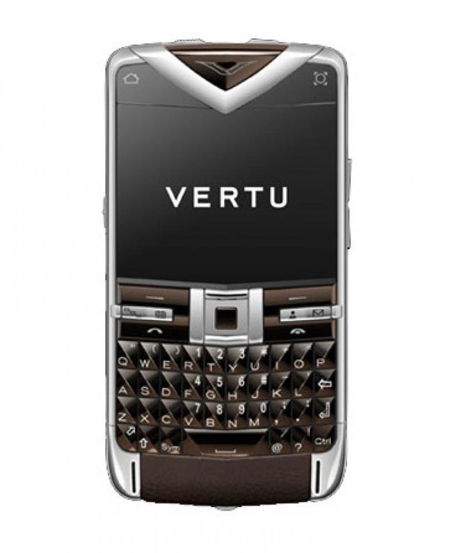 Vertu Polished Stainless Steel Sapphire Keys Constellation Quest Brown Leather - фото 1