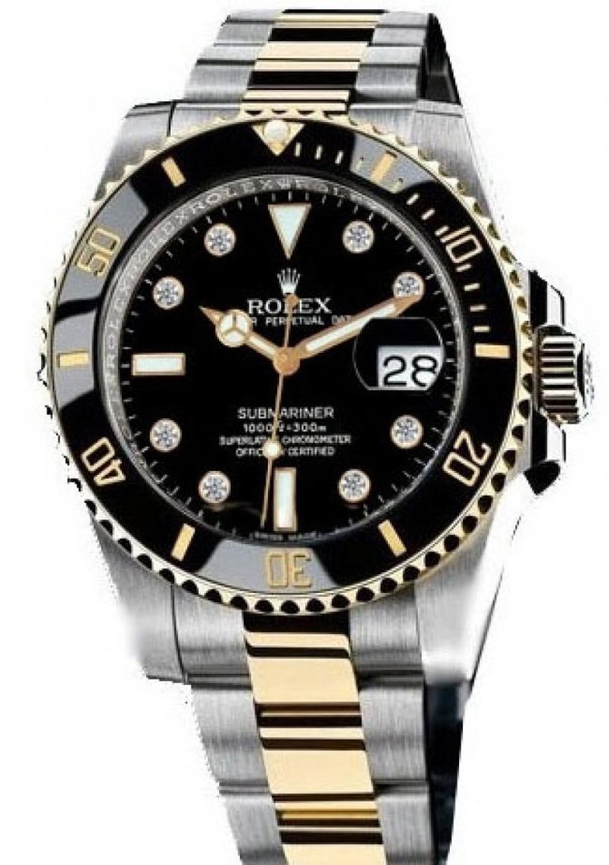 Rolex 116613 black dial 8 diamond Submariner Date Steel and Yellow Gold Ceramic