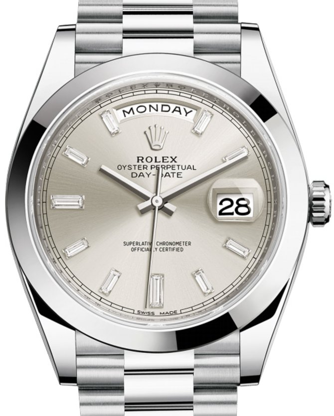 Rolex 228206 Silver set with diamonds Day-Date 40 mm Platinum - фото 1