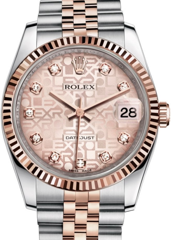 Rolex 116231 pink Jubilee diamond dial Jubilee Datejust Steel and Pink Gold Fluted Bezel