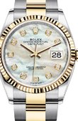 Rolex Часы Rolex Datejust Ladies 126233 White mother-of-pearl set with diamonds Yellow Rolesor Fluted Bezel Oyster Bracelet