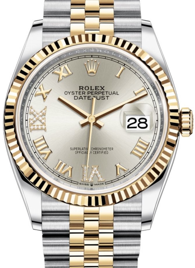 Rolex 126233 Silver set with diamonds Jubilee Datejust Ladies Yellow Rolesor Fluted Bezel Jubilee Bracelet