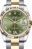 Rolex Datejust Ladies 126233 Olive green set with diamonds Yellow Rolesor Fluted Bezel Oyster Bracelet
