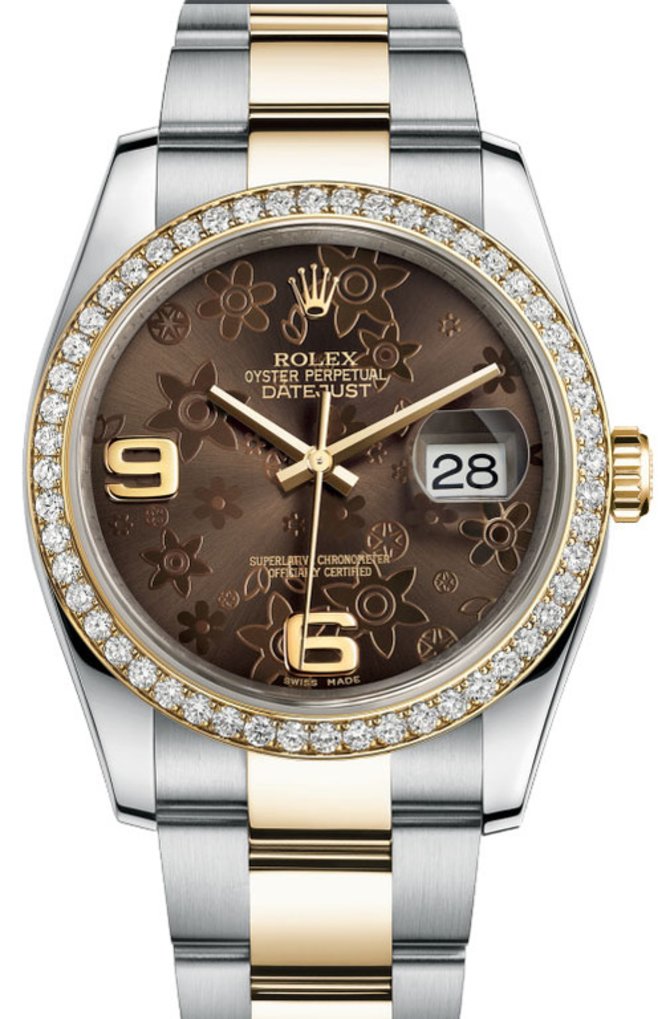 Rolex 116243 Bronze Floral Datejust Ladies 36mm Steel and Yellow Gold