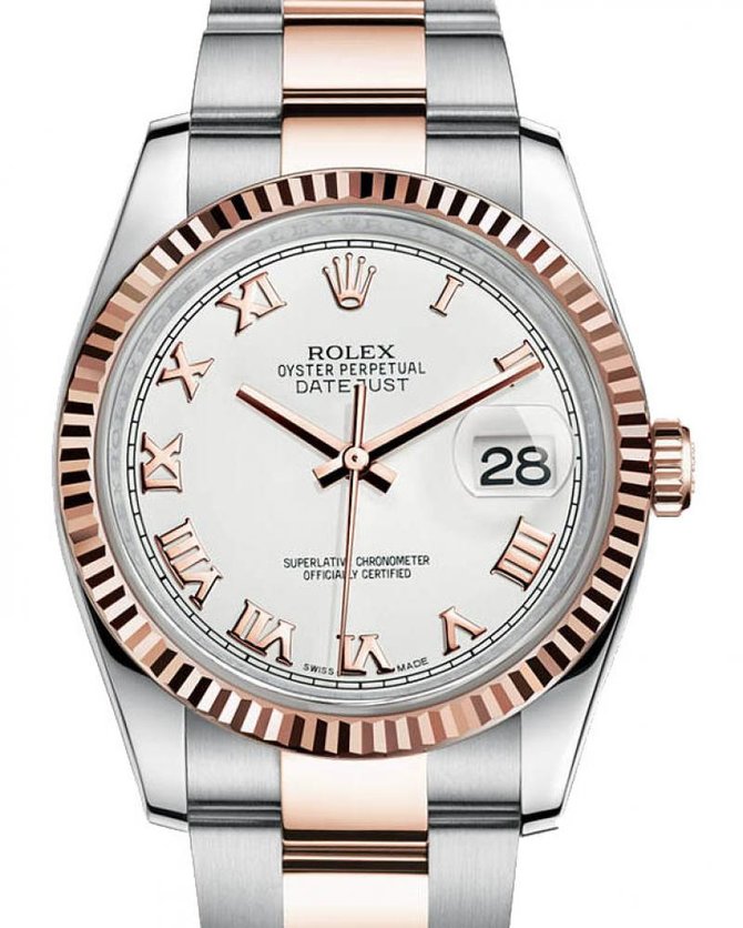 Rolex 116231 white Roman dial Oyster Datejust 36mm - Steel and Pink Gold - фото 1