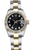 Rolex Datejust Ladies 179173 Black Jubilee D 26mm Steel and Yellow Gold