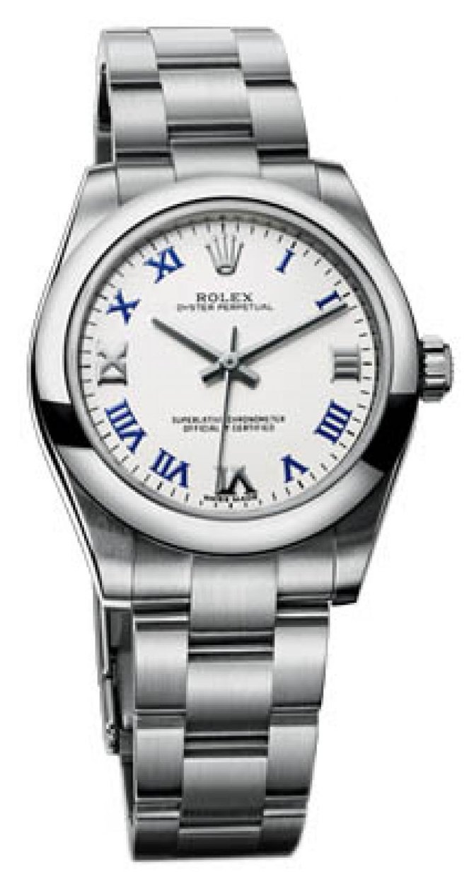 Rolex 177200 white roman blue dial Oyster Perpetual No Date