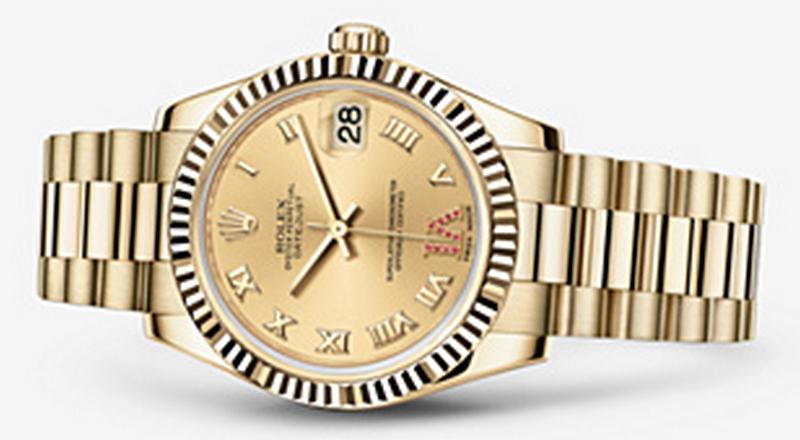 178278 Champagne Rubies Rolex 31mm Yellow Gold Datejust