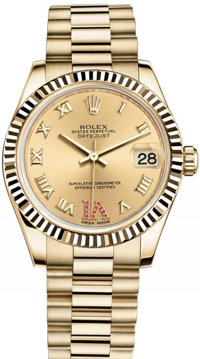 178278 Champagne Rubies Rolex 31mm Yellow Gold Datejust