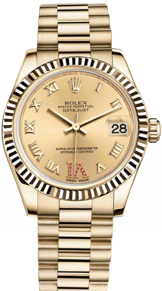 Rolex 178278 Champagne Rubies Datejust 31mm Yellow Gold - фото 1