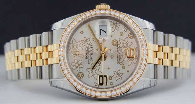 Rolex 116243 silver floral dial jublilee Datejust Ladies 36mm -  YG Steel - фото 2