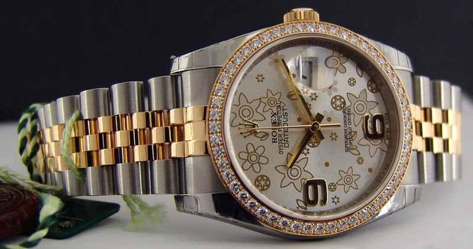 Rolex 116243 silver floral dial jublilee Datejust Ladies 36mm -  YG Steel - фото 4