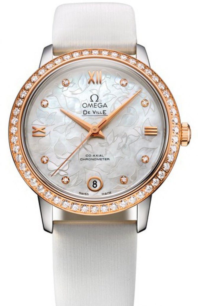 Omega Prestige Butterfly Automatic Date White MOP De Ville Ladies 37.2 mm