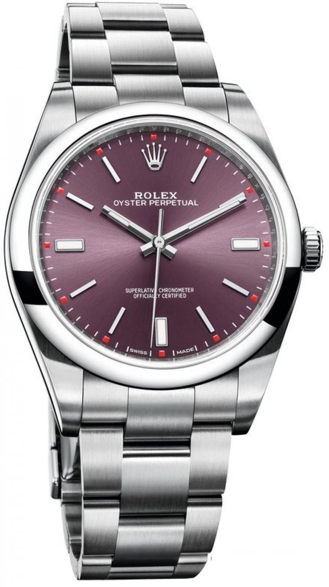 Rolex 114300 red grape dial Oyster Perpetual 39 mm 