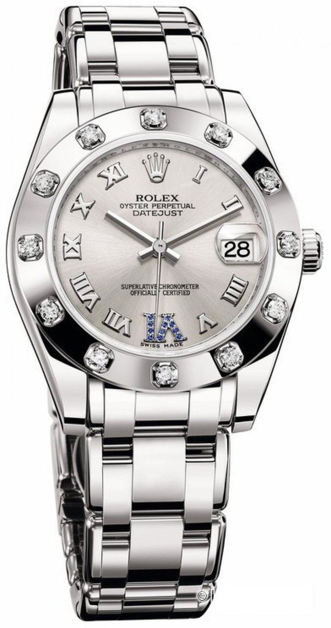 Rolex Pearlmaster 34 mm WG Silver Diamonds Datejust Ladies Сhronometer