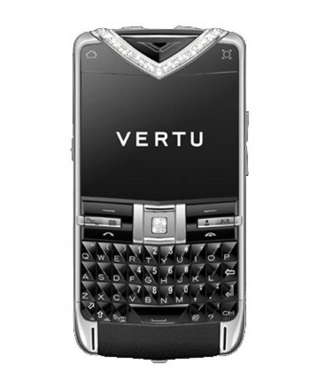 Vertu Polished Stainless Steel Diamond Trim Sapphire Key Constellation Quest Black Leather - фото 1