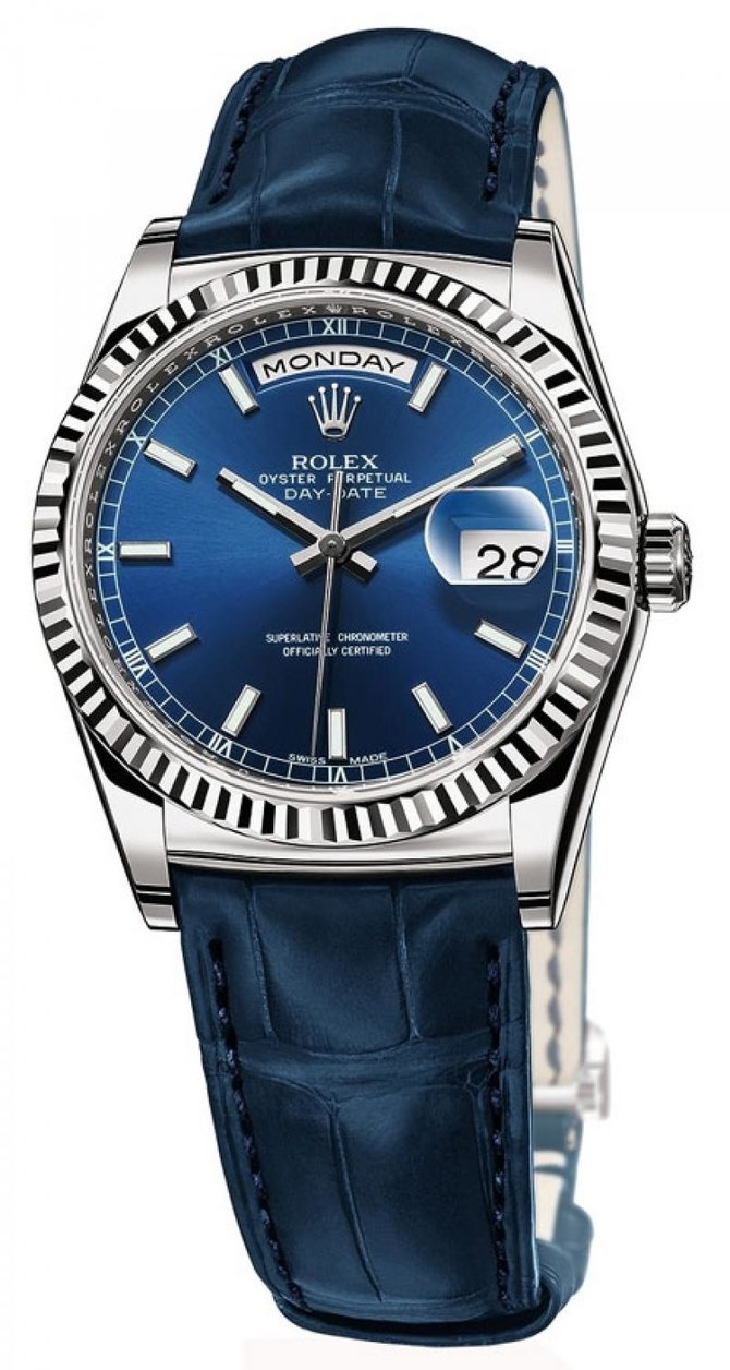 Rolex 118139 blue Day-Date White Gold - фото 1
