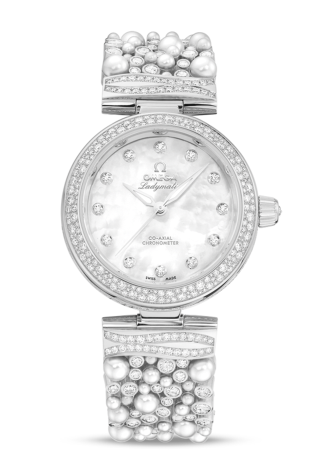 Omega 425.65.34.20.55.013 De Ville Ladies Ladymatic Co-Axial 34 mm Pearls and Diamonds