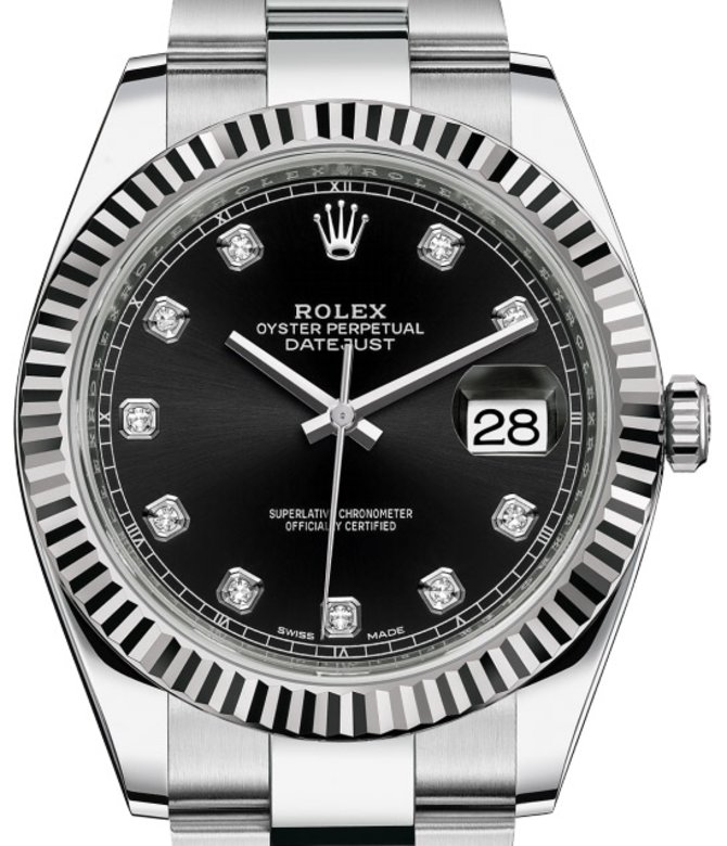 Rolex 126334 Black Set With Diamonds Datejust 41 White Rolesor