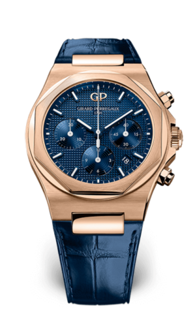 Girard Perregaux 81020-52-432-BB4A Laureato Chronograph Pink Gold Blue Alligator