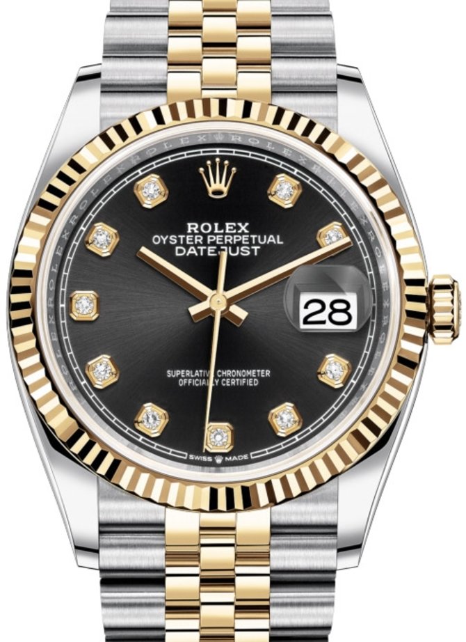 Rolex 126233 Black set with diamonds Jubilee Datejust Ladies Yellow Rolesor Fluted Bezel Jubilee Bracelet