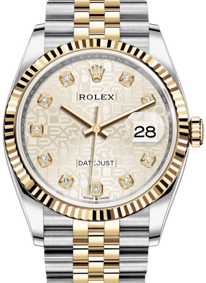 Rolex 126233 Silver Jubilee design diamonds Jubilee Datejust Ladies Yellow Rolesor Fluted Bezel Jubilee Bracelet