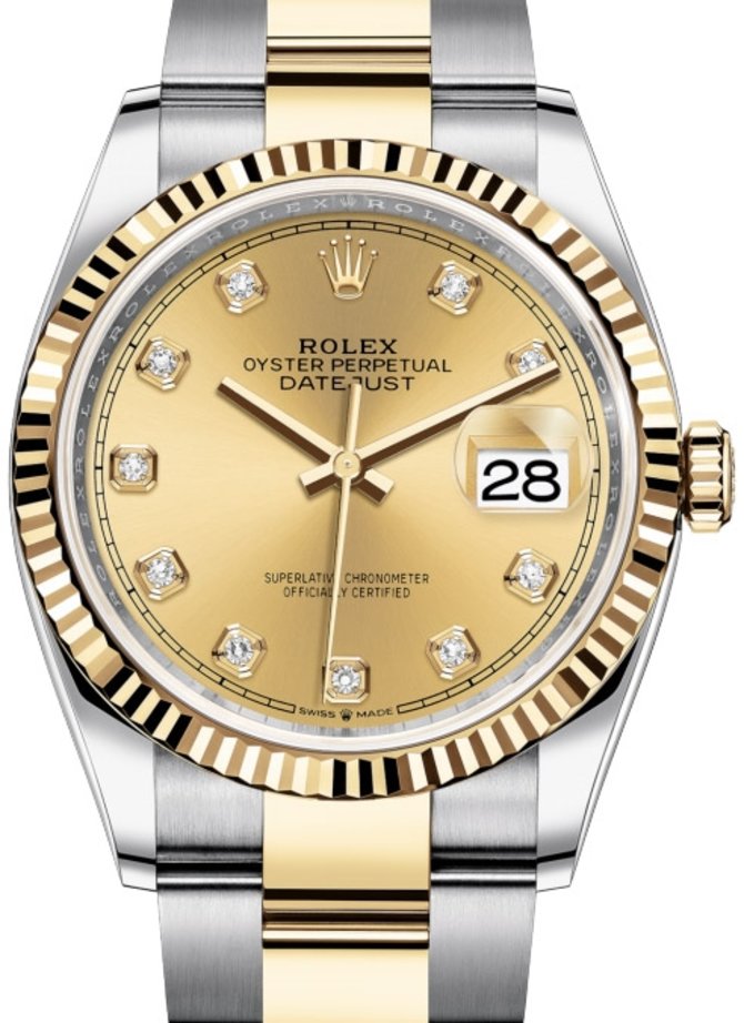 Rolex 126233 Champagne-colour set with diamonds Datejust Ladies Yellow Rolesor Fluted Bezel Oyster Bracelet