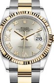 Rolex Datejust Ladies 126233 Silver set with diamonds Yellow Rolesor Fluted Bezel Oyster Bracelet