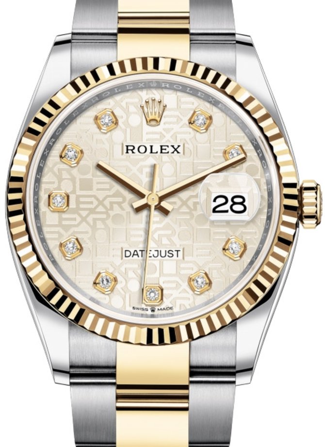 Rolex 126233 Silver Jubilee design set with diamonds Datejust Ladies Yellow Rolesor Fluted Bezel Oyster Bracelet