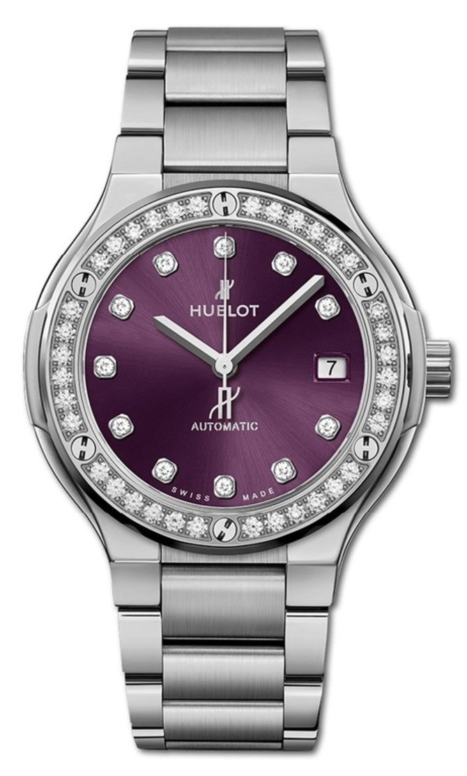 Hublot 568.NX.897V.NX.1204 Classic Fusion 38 mm Titanium Purple Diamonds Bracelet