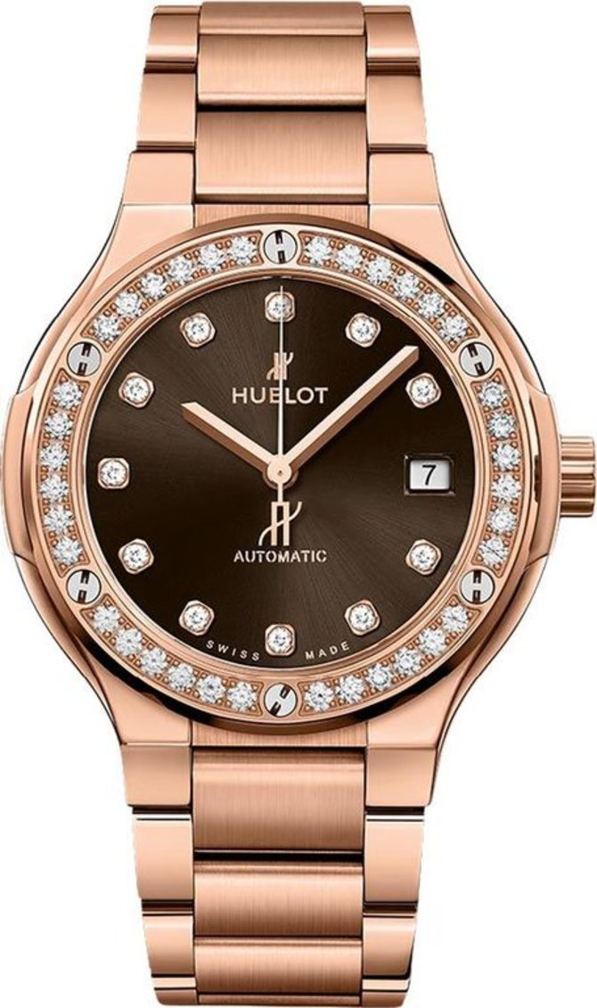 Hublot 568.OX.898M.OX.1204 Classic Fusion 38 mm King Gold Brown Diamonds Bracelet