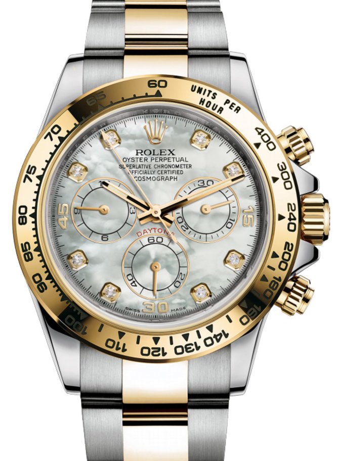 Rolex 116503 White mother-of-pearl set with diamonds Daytona Steel and YG