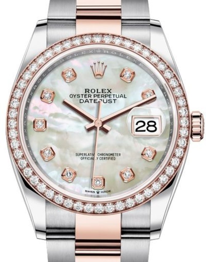 Rolex 126281RBR White mother-of-pearl set with diamonds Datejust Everose Rolesor Set with Diamonds Bezel Oyster Bracelet