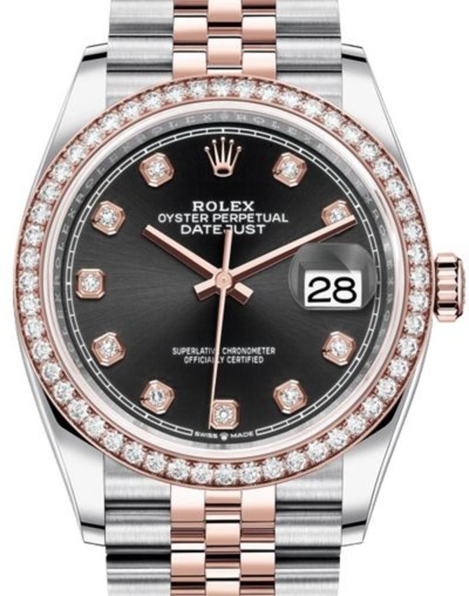 Rolex 126281RBR Black set with diamonds Datejust Everose Rolesor Set with Diamonds Bezel Jubilee Bracelet
