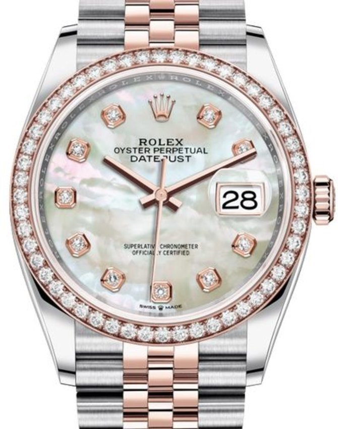 Rolex 126281RBR White mother-of-pearl set with diamonds Datejust Everose Rolesor Set with Diamonds Bezel Jubilee Bracelet