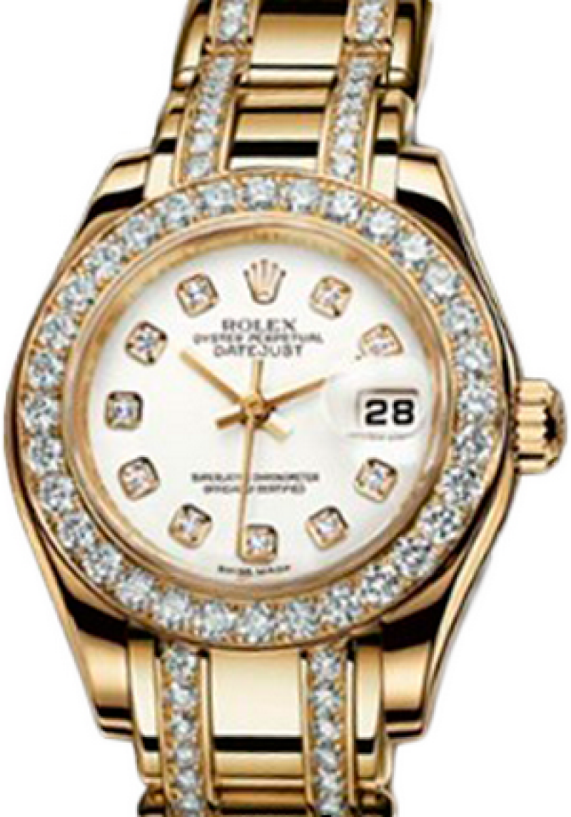 80298 white mop d Rolex Pearlmaster Yellow Gold Datejust Ladies