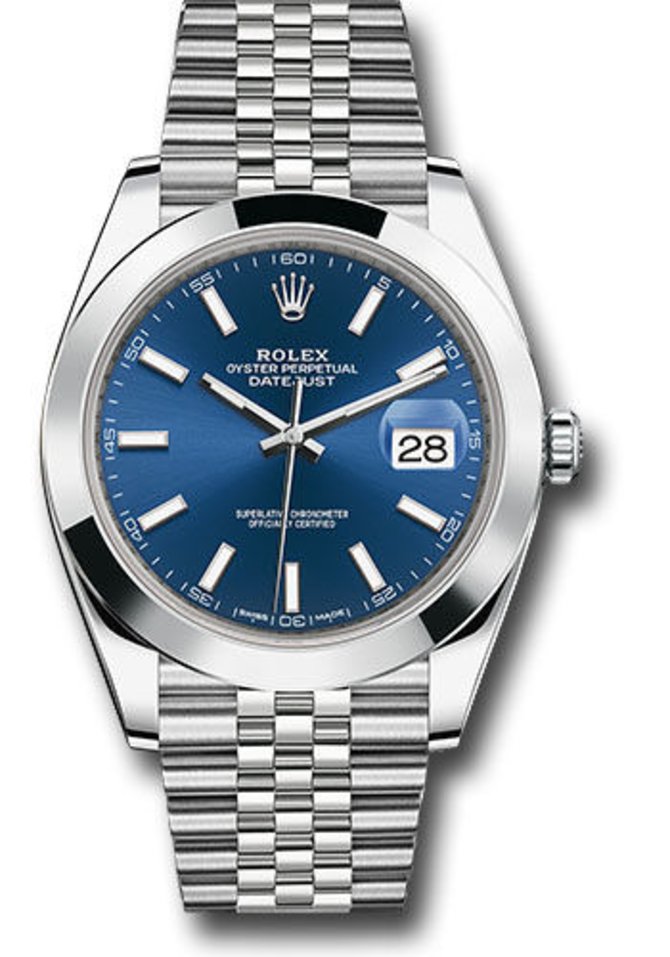 Rolex 126300 Blue Datejust 41 Steel Smooth Bezel Jubilee