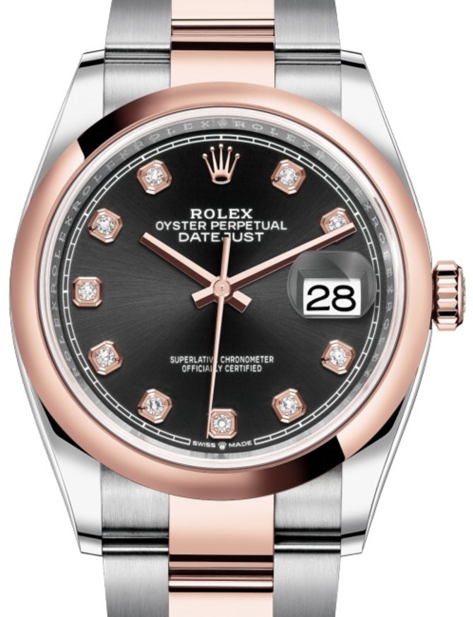 Rolex 126201 Black set with diamonds Datejust Ladies 36 Everose Rolesor Domed Bezel Oyster Bracelet
