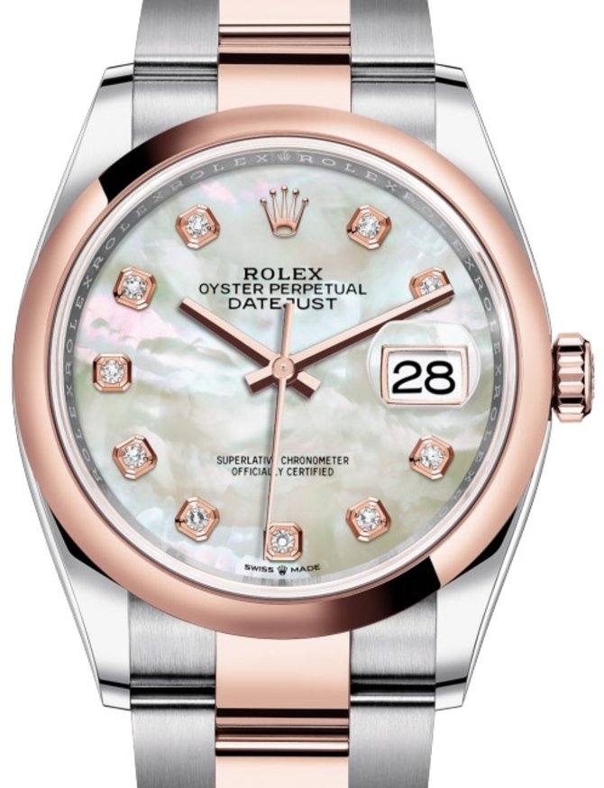 Rolex 126201 White mother-of-pearl set with diamonds Datejust Ladies 36 Everose Rolesor Domed Bezel Oyster Bracelet
