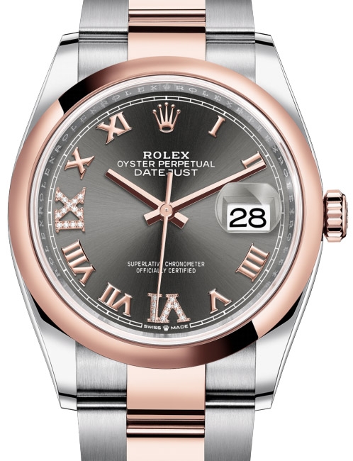 126201 Dark rhodium set with diamonds Rolex 36 Everose Rolesor Domed Bezel Oyster Bracelet Datejust Ladies