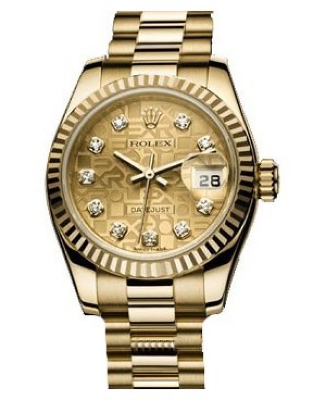 Rolex 179178 Champagne D Datejust Ladies President 26 mm Yellow Gold - Fluted Bezel - фото 1