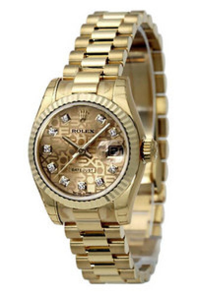 Rolex 179178 Champagne D Datejust Ladies President 26 mm Yellow Gold - Fluted Bezel - фото 3