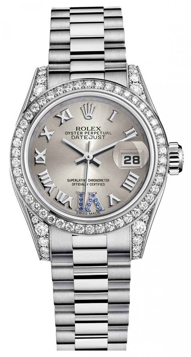 Rolex 179159 Silver Rubies Datejust Ladies 26mm White Gold - фото 1