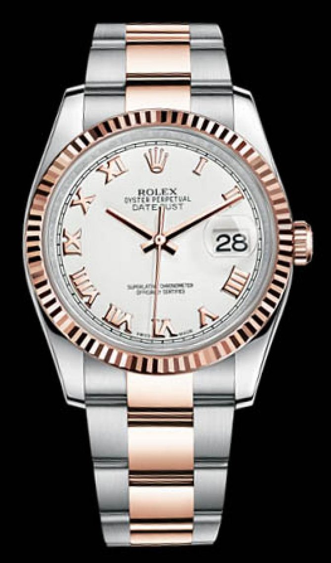 Rolex 116231 white Roman dial Oyster Datejust 36mm - Steel and Pink Gold - фото 2